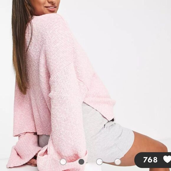 ASOS DESIGN Maternity V-neck sweater with turned-back cuffs in pink 6 NWT in pkg - Picture 3 of 7